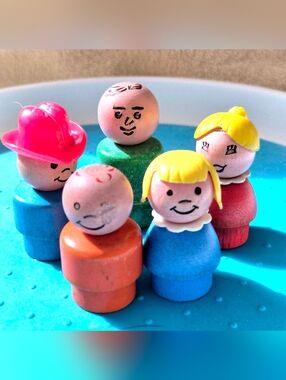 Lot Of 5 Play Figures, "Little- People" Fisher-price Vintage Wooden.